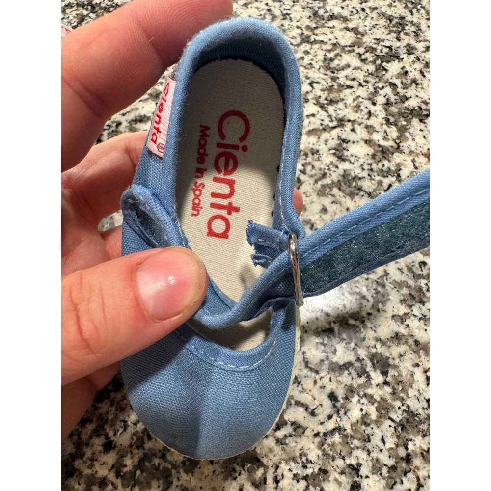 Cienta‎ Mary Jane Shoes Kids Size 19 | 3.5 Blue Canvas Hook Loop Cottagecore